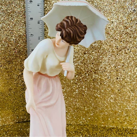 Home Interior Lady Figurine  14004 Pearl Parasol Pink Umbrella Homco new no box - Picture 5 of 11